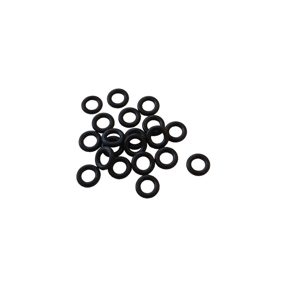Auf dem Bild sind zwanzig schwarze Gummiringe zu sehen. Es handelt sich um ein Set von Shaftgummis (20er Set).